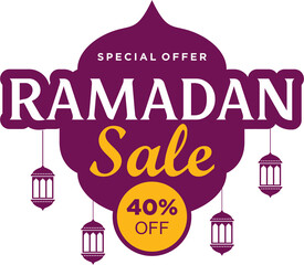 Ramadan sale 40 percent off label badge banner template design