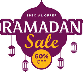 Ramadan sale 60 percent off label badge banner template design