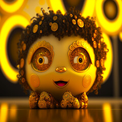 Artistic Emoji. Gold Face. Eyes Expresion. 3D Render. AI. 