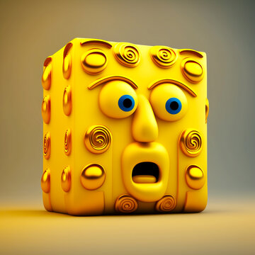 Artistic Emoji. Gold Face. Eyes Expresion. 3D Render. AI. 