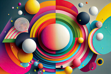 abstract background, vector, plain color, Rainbow geometric bars and circles