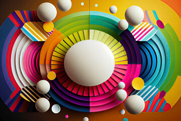 Obraz premium abstract background, vector, plain color, Rainbow geometric bars and circles