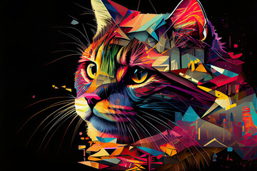 abstract cat shining in rainbow colors