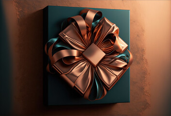 gift box on copper background created with Generative AI technology
