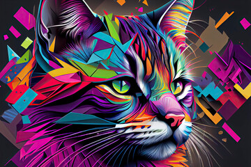 Fototapeta na wymiar abstract cat shining in rainbow colors
