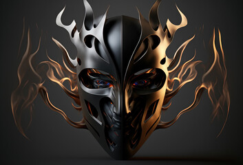 futuristic mask on darken background created with Generative AI technology