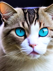 Macro photography of a grey cat with blue eyes