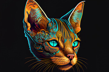 colorful cat head with creative abstract elements
