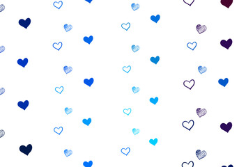 Light Blue, Red vector background with hearts.