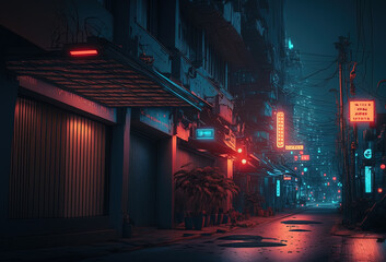 Obraz premium cyberpunk scene of street in the night created with Generative AI technology