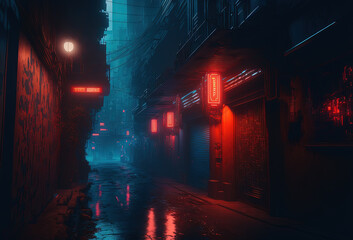cyberpunk scene of street in the night created with Generative AI technology