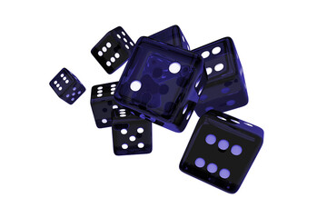 Glassy Blue Dices 3D Render Illustration PNG