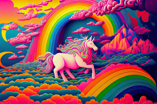 Generative AI: colorful unicorn with flowers