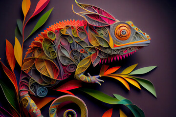 Obraz na płótnie Canvas Abstract chameleon craft paper cut style