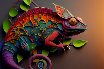 Abstract chameleon craft paper cut style
