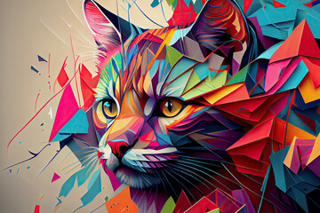 abstract cat shining in rainbow colors