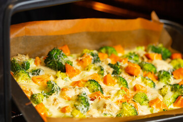 vegetables with cheese baked in  oven, vegetarian food