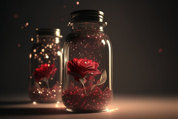 Fondo Rosas Rojas Amor en frascos - Red roses Love in jar Background - Generative AI