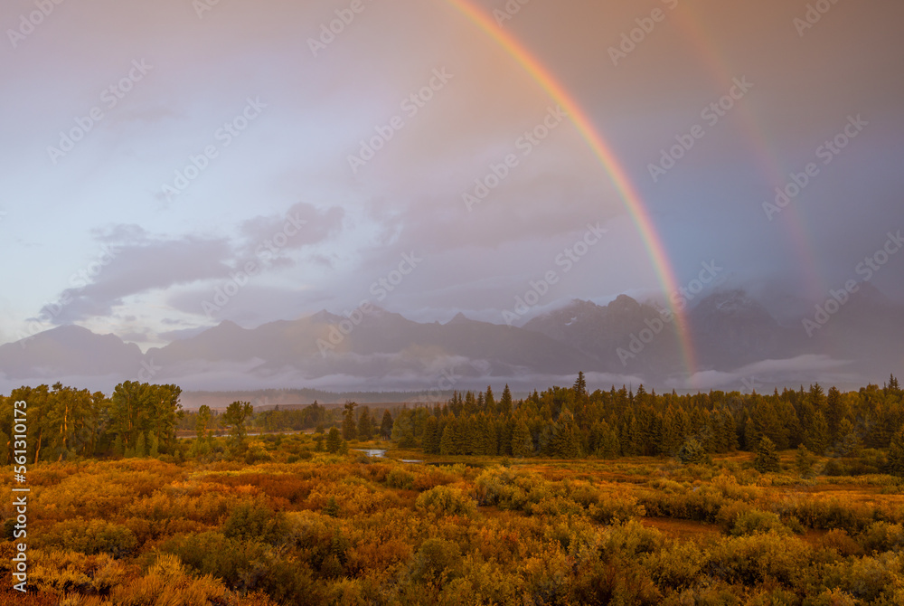 Sticker Storm Clouds and Rainbow over the Tetons in Autumn