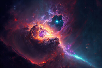 Nebula in cosmos. Galaxy, universe wallpaper. AI