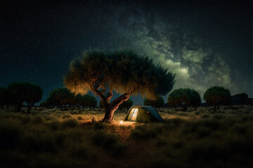 Camping at night representing adventure created with Generative AI