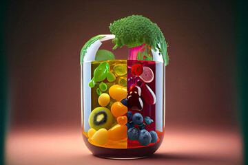 Obraz premium Natural juice vitamin dietary detox drink as a liquid drop with fruit vegetables