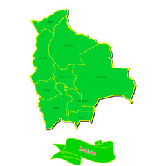 Vector map of Bolivia with subregions in green country name in red
