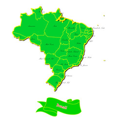 Vector map of Brazil  with subregions in green country name in red