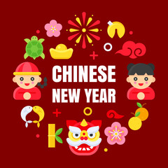Chinese new year background with cute cartoon elements