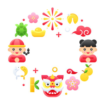 Chinese cartoon elements template vector illustration