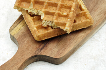Delicious sourdough waffles. Healthy and nutritious breakfast or dessert
