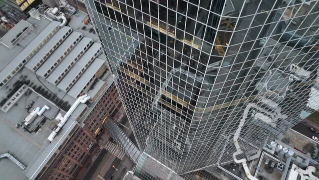 Aerial cinematic downtown Toronto dundas square Eaton Center monring 2