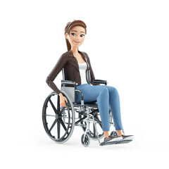 3d cartoon woman sitting in wheelchair