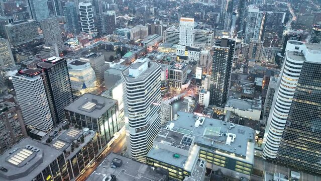 Aerial cinematic downtown Toronto dundas square monring 1