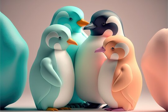 pingouins mignons, romance, amour, couleurs pastel, Contexte, fond d'&eacute;cran