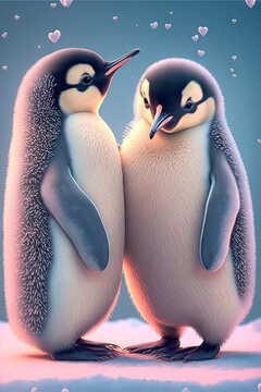 pingouins mignons, romance, amour, couleurs pastel, Contexte, fond d'écran