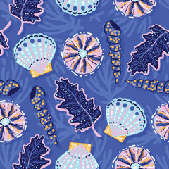 Beautiful seashells, corals and starfishes Seamless pattern © MSNTY_STUDIOX