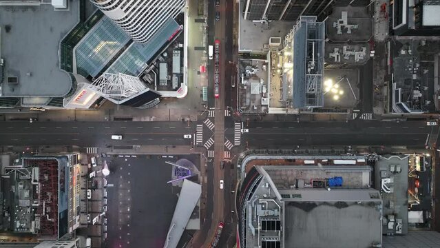 Aerial cinematic downtown Toronto dundas square monring 3