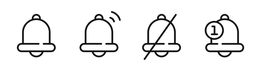 Notification bell icon. Alarm symbol. Incoming inbox message. Bell vector icon set. Ringing bells. New message symbol.
