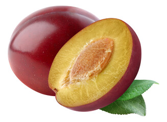 Halved red plum cut out