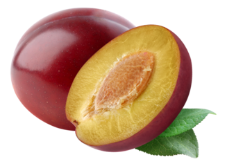 Halved red plum cut out