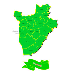 Vector map of  Burundi with subregions in green country name in red