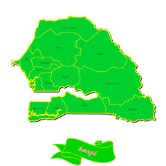 Vector map of Senegal with subregions in green country name in red