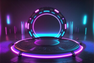 Futuristic Neon Glowing Stage Portal