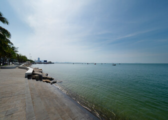 Bang Saen a famous beach of Chonburi, Thailand beach with breakwater line that effect to ecosystem either way.