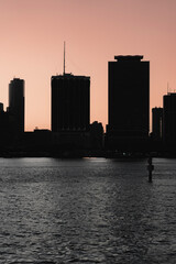 Fototapeta na wymiar city skyline at sunset skyscrapers urban downtown miami 