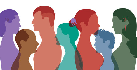 Social network and Multi-ethnic people. Communication in crowd.