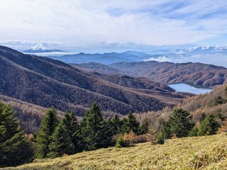 Naklejka premium View from around Daibosatsu Pass where Mt. Fuji can be seen in November. Koshu City, Yamanashi Prefecture, Japan