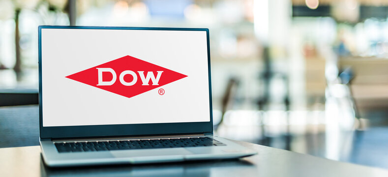 Laptop computer displaying logo of Dow Inc