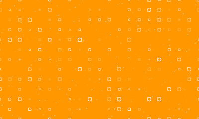 Seamless background pattern of evenly spaced white currency signs of different sizes and opacity. Vector illustration on orange background with stars